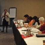 Tracey O’Donnell, Education Main Table Negotiator for the Anishinabek Nation, speaks about constitutional development to members of the Education Working Group.
