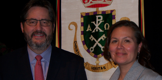 Principal of King's College in London, David Sylvester with Chippewas of the Thames Chief Leslee White-eye