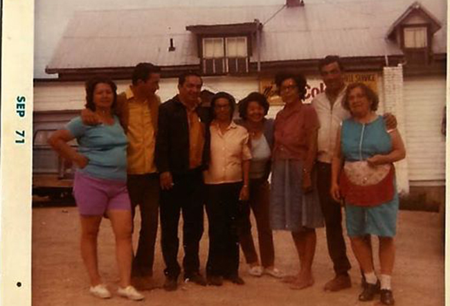 Manitowabi siblings in 1971: Lottie, Gordon, Rowland, Blanche, Jessie, Andrew's wife Josephine, Andrew and his mother Pauline.