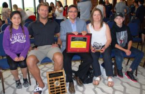 Family members join Dominic Beaudry to celebrate his Native Education Person of Distinction Award at Laurentian University on June 21.  (From left) Bernadette Pangowish, Cameryn Beaudry, Dominic Beaudry, Brenda Beaudry, and Patrick Beaudry. 
