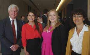 Long Lake #58’s Hannah Fisher, second from left, met with Law Society of Upper Canada treasurer Paul Schabas, left, Bora Laskin Dean Angelique EagleWoman, right, and court officials and lawyers during the law students’ August 1, 2016, tour and reception at the Thunder Bay Courthouse.