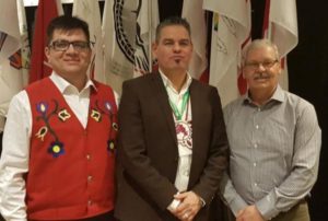 OPSEU President Warren (Smokey) Thomas (right) with Chief Duke Peltier, Wikwemikong Unceded First Nation (left) and Ontario Regional Chief Isadore Day.
