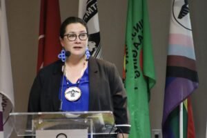 Grand Council Chief Linda Debassige during her opening remarks on Day 1 of the Anishinabek Nation Governance Summit.