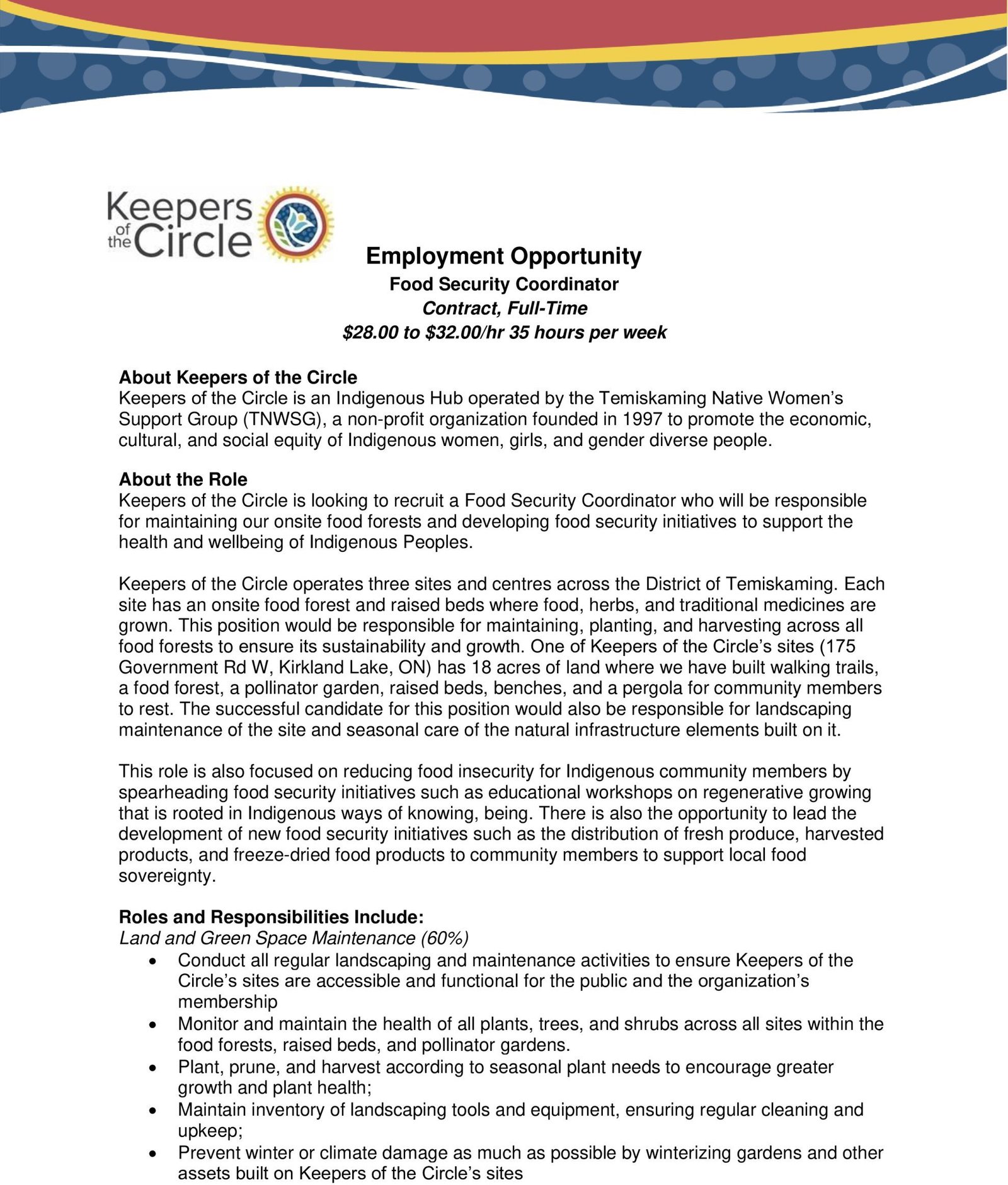 Food Security Coordinator job post page 1