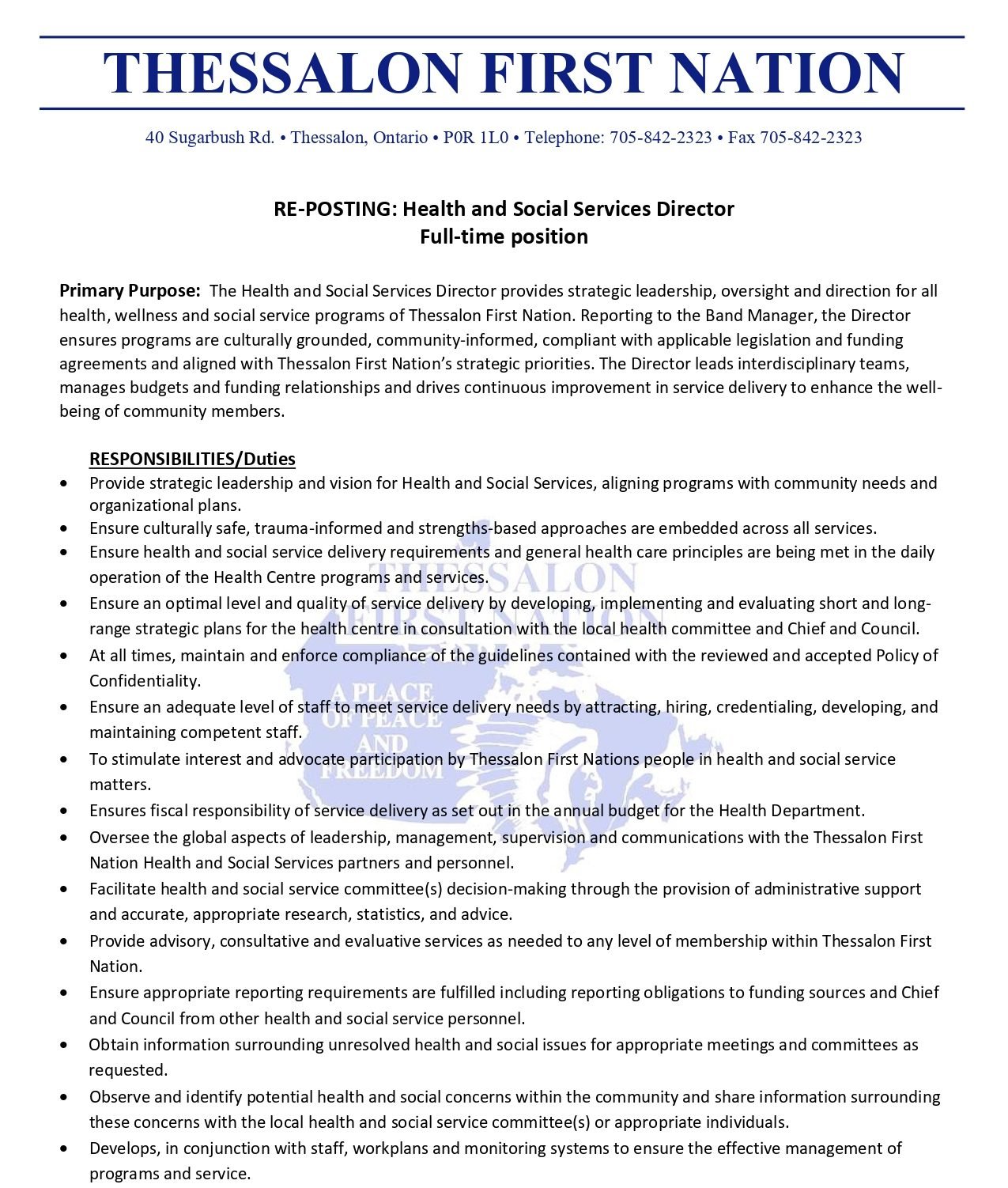 Health and Social Services Director job post page 1