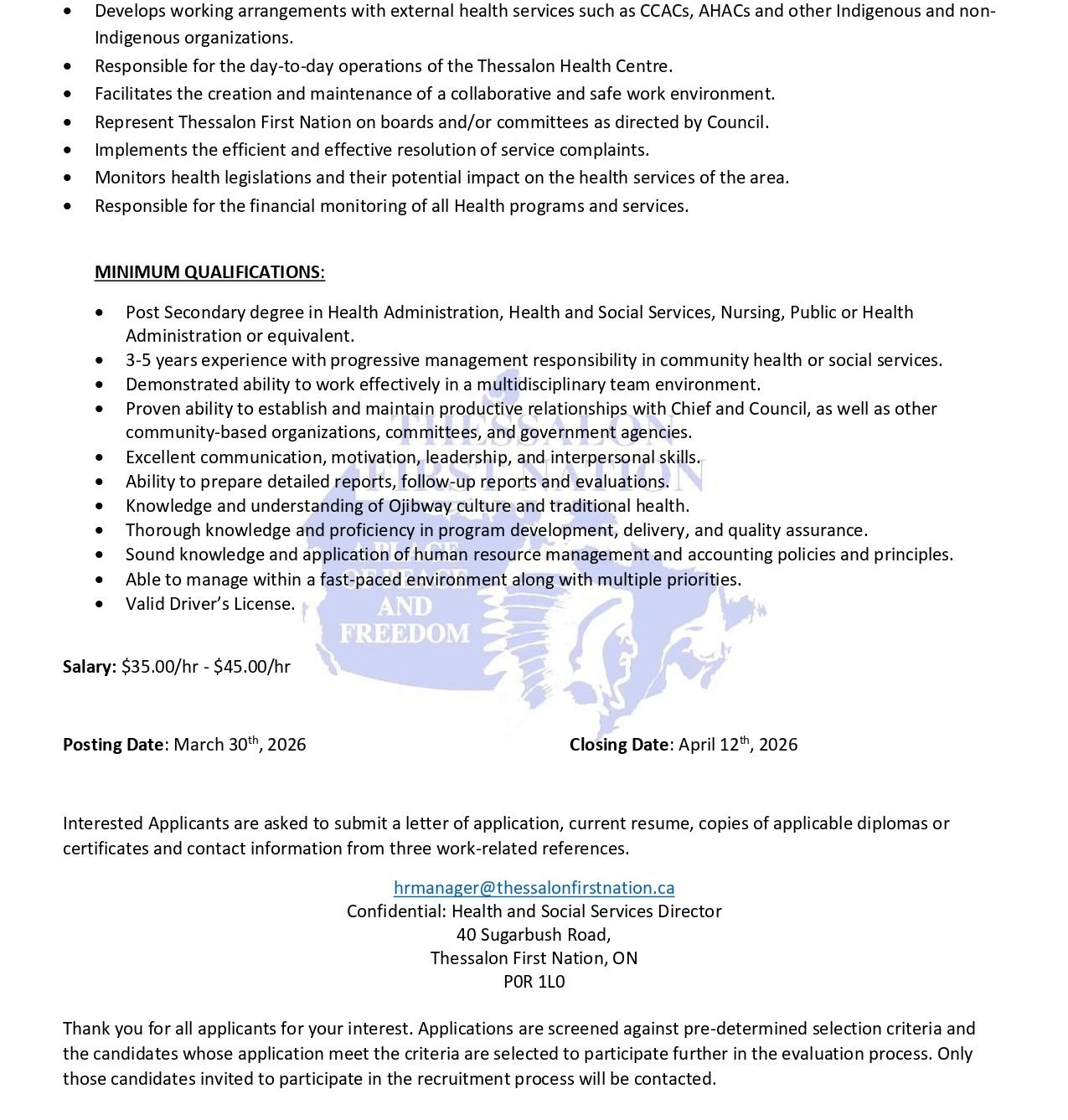 Health and Social Services Director job post page 2