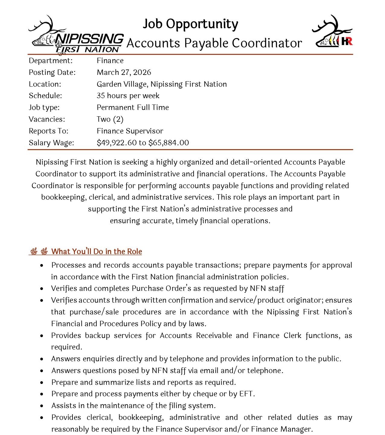 Accounts Payable Coordinator job post page 1