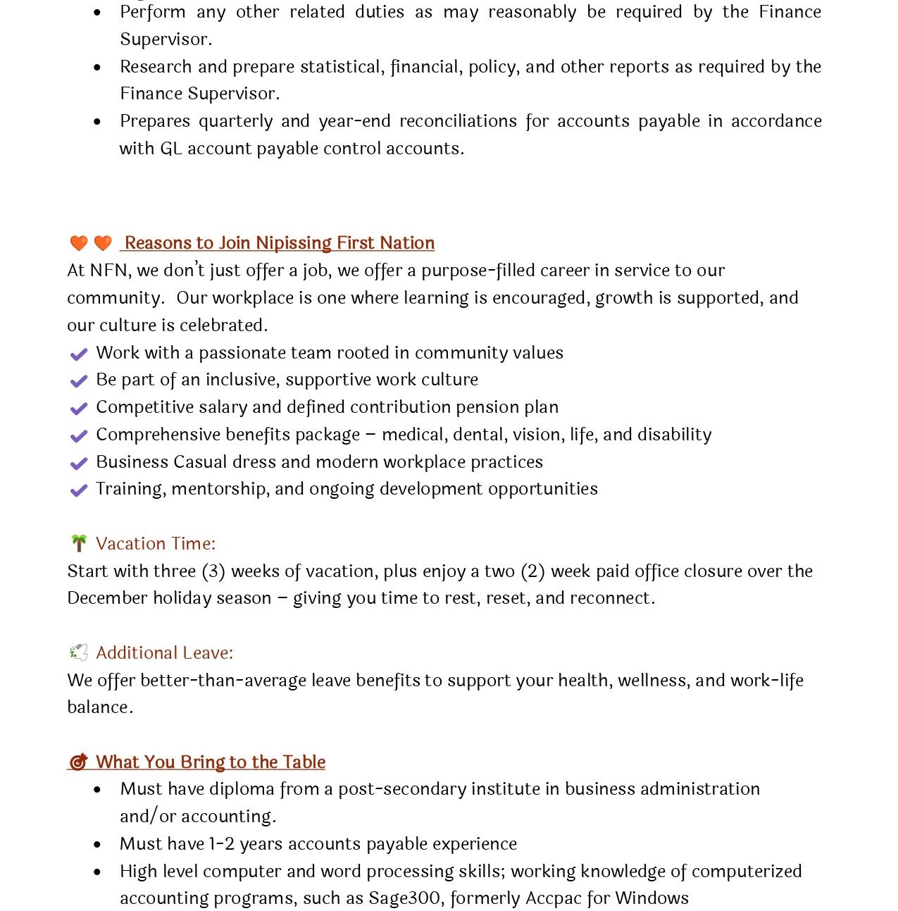 Accounts Payable Coordinator job post page 2