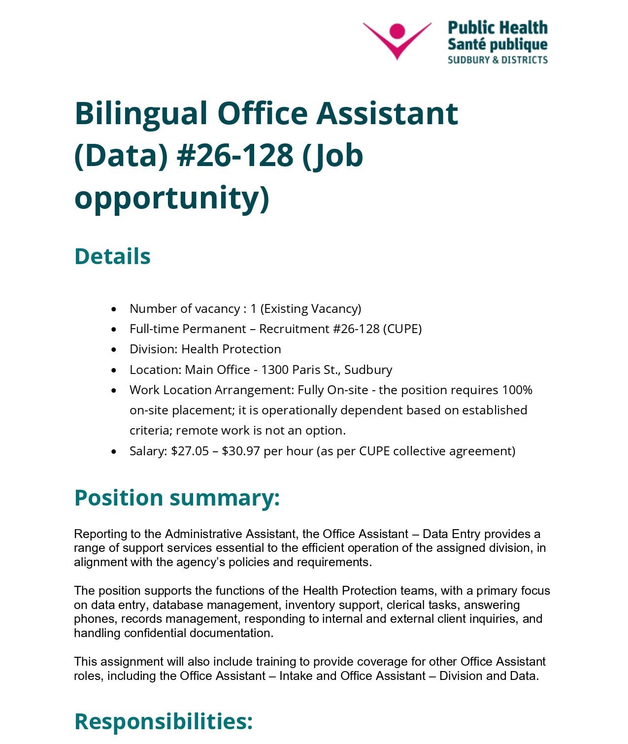 Bilingual Office Assistant (Data)
