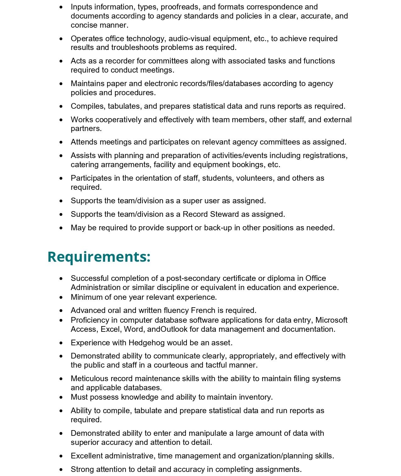 Bilingual Office Assistant (Data) job post page 2