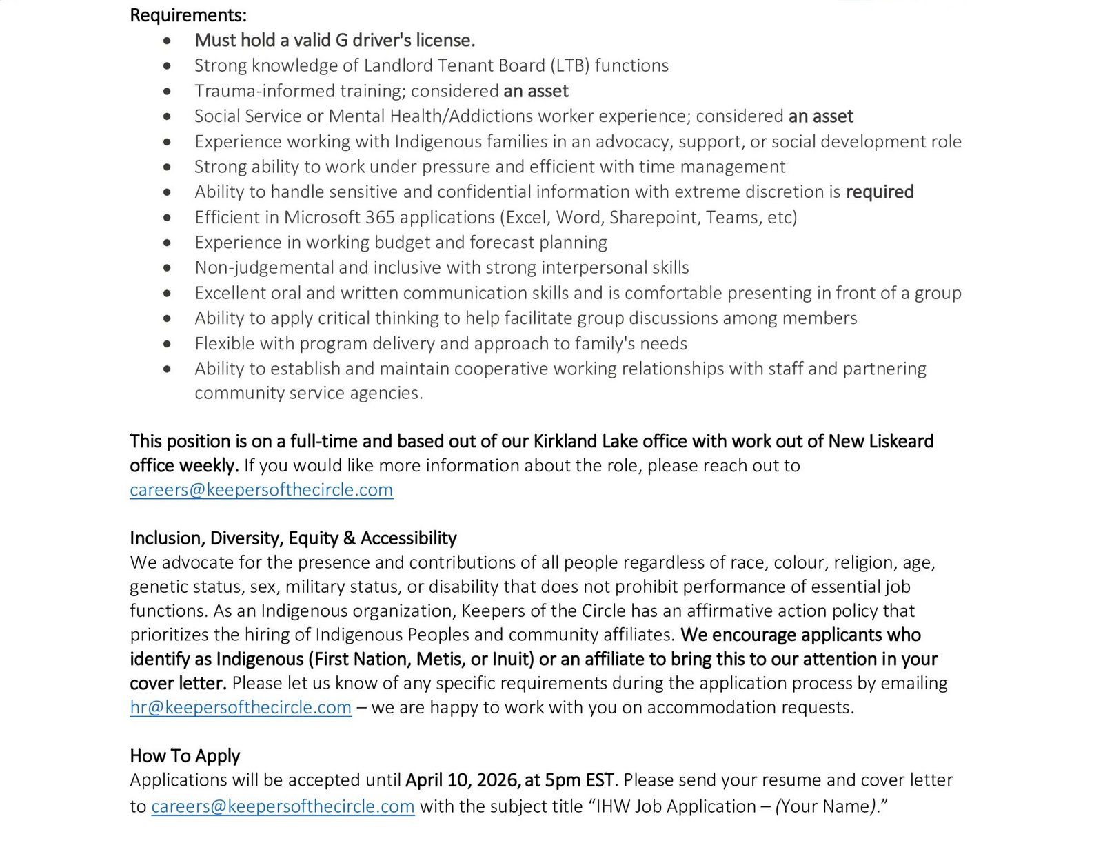 Indigenous Housing Worker job post page 2