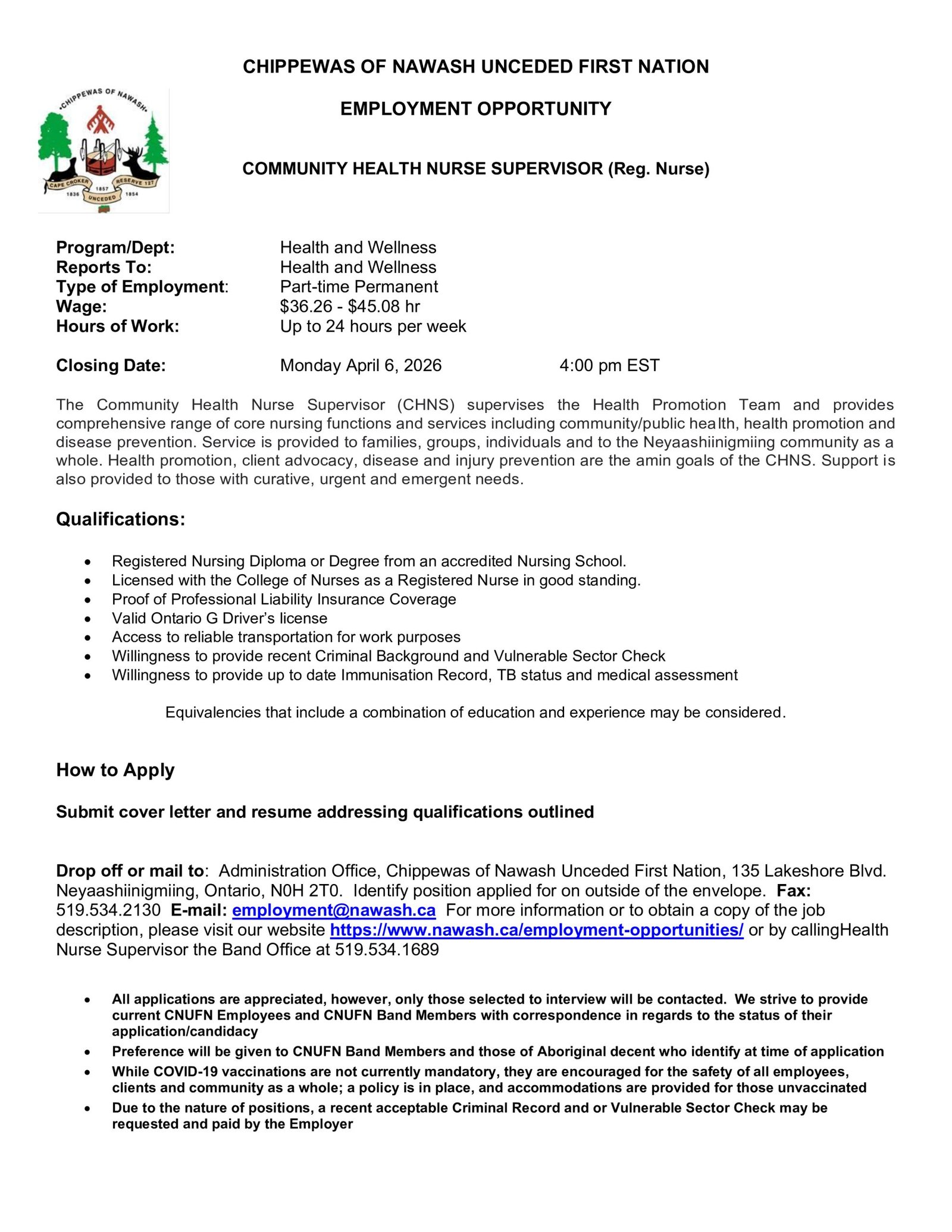 Community Health Nurse Supervisor Job Post