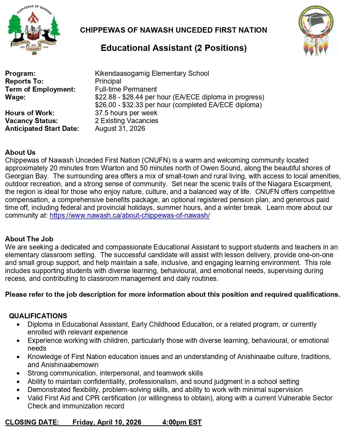 Educational Assistant Job post