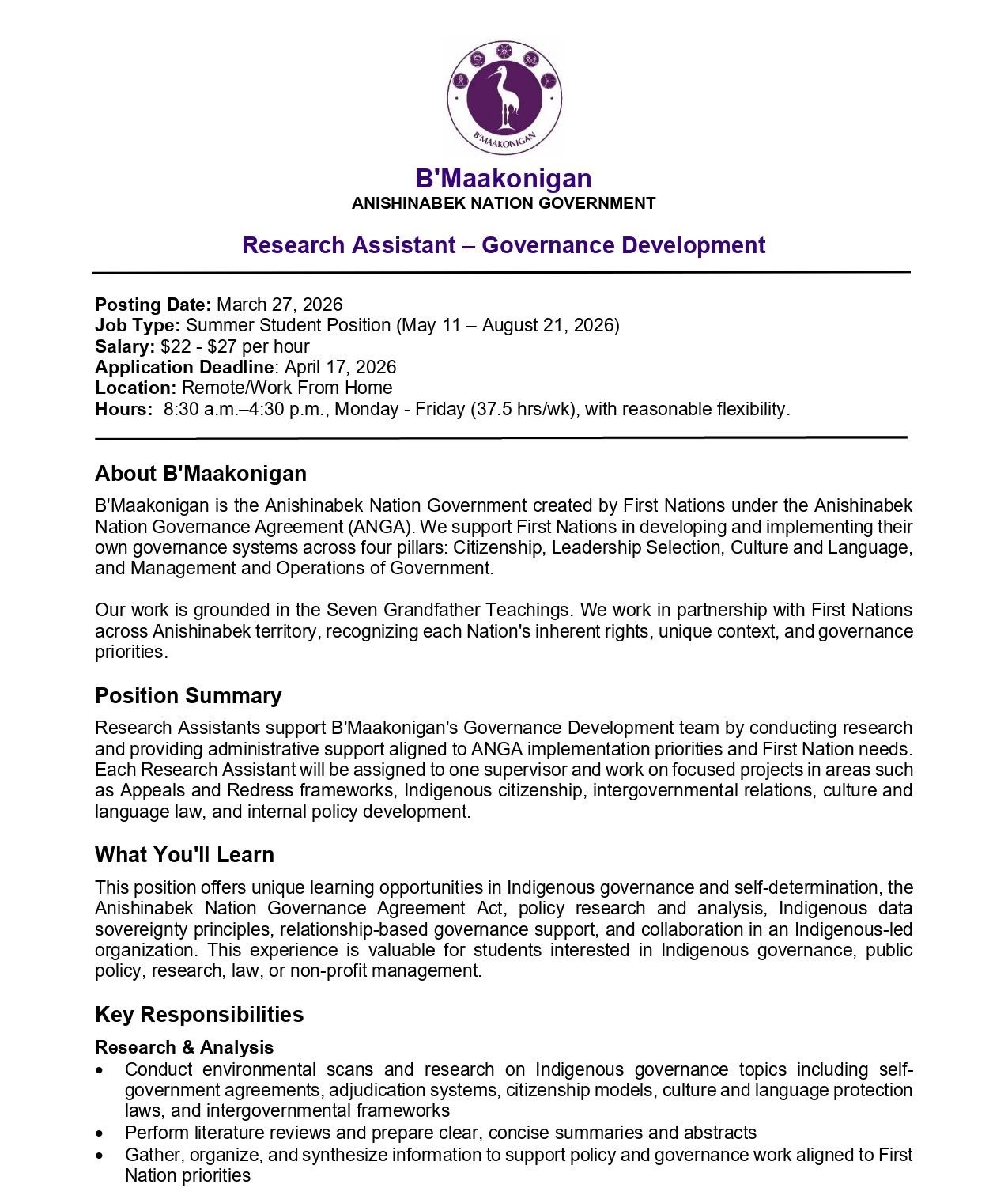 Research Assistant - Governance Development page 1