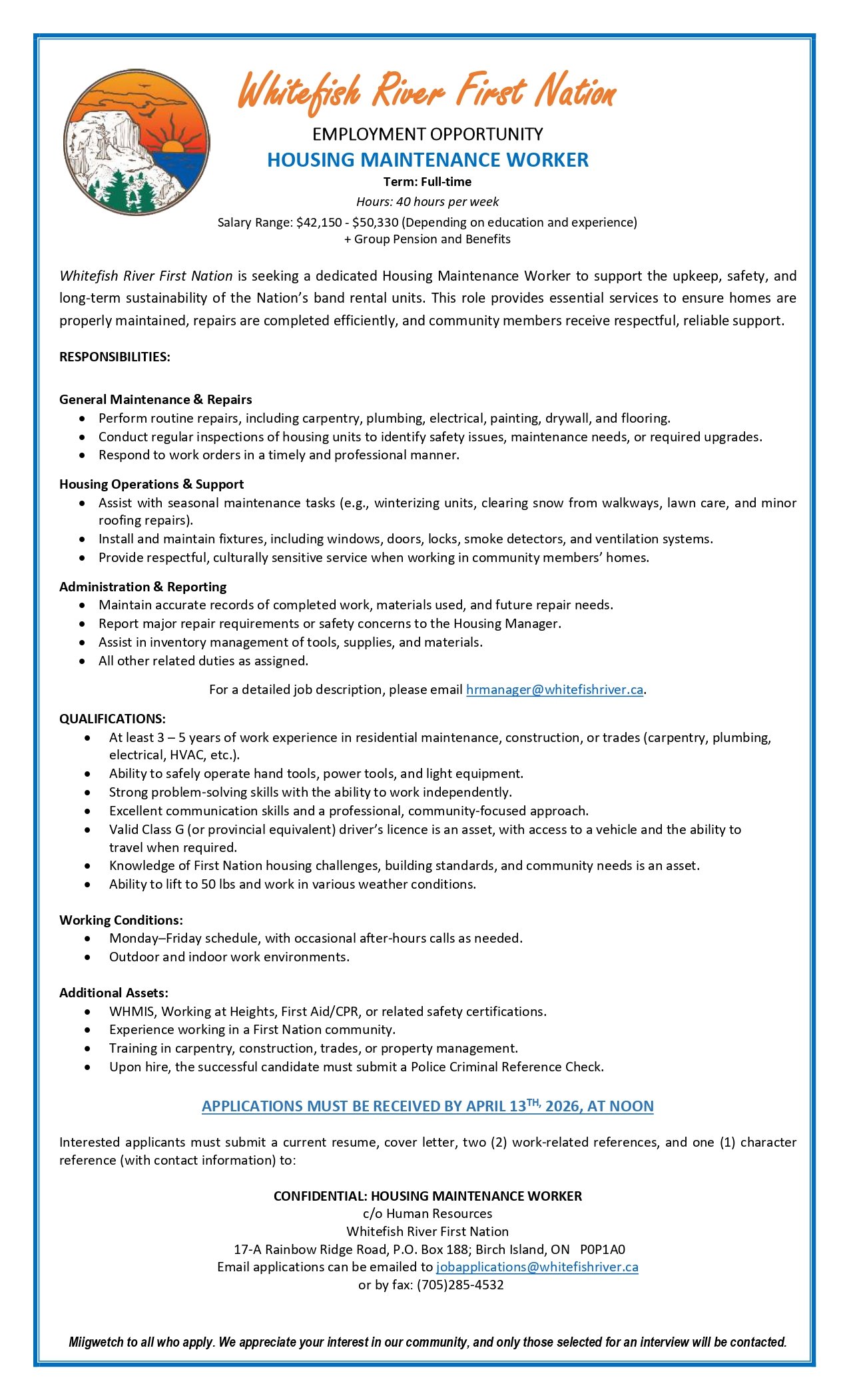 Housing Maintenance Worker job post