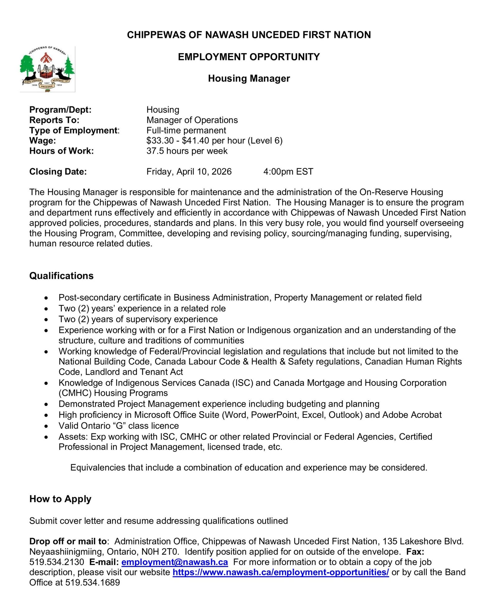 Housing Manager Job Post Page 1 