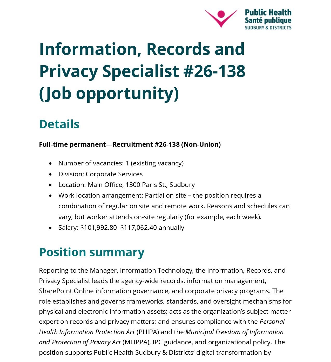 Information, Records and Privacy Specialist 1