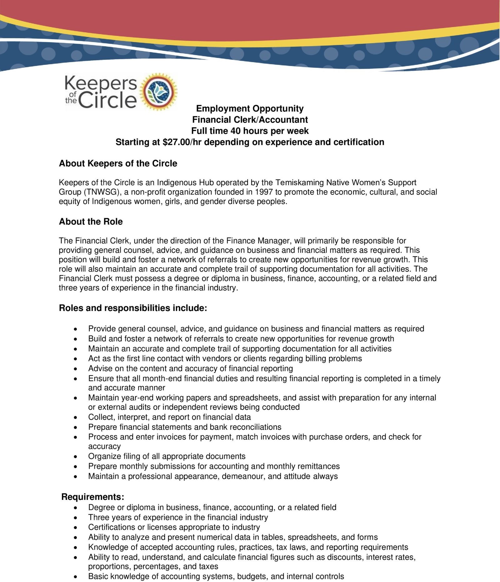 Financial Clerk/Accountant 1