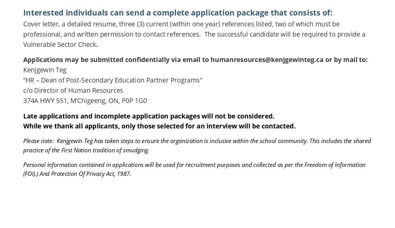 Dean Of Post-Secondary Education Partner Programs 2