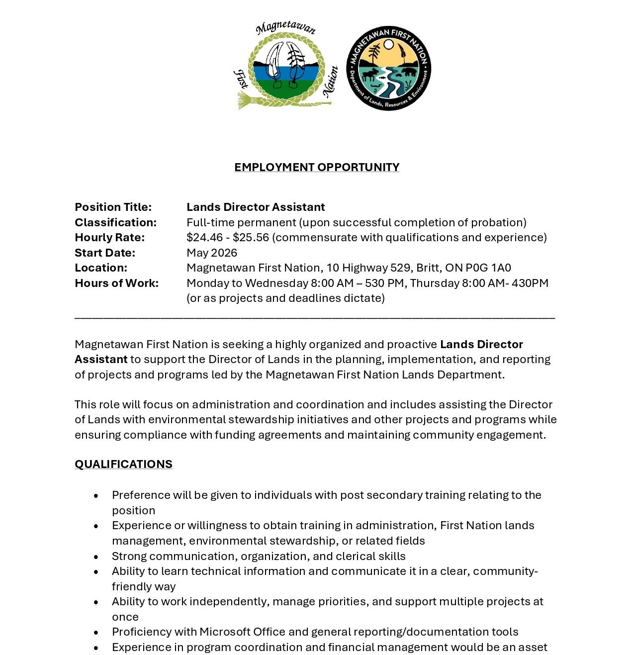 Lands Director Assistant 1