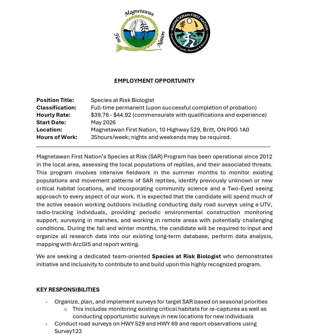 Species at Risk Biologist 1