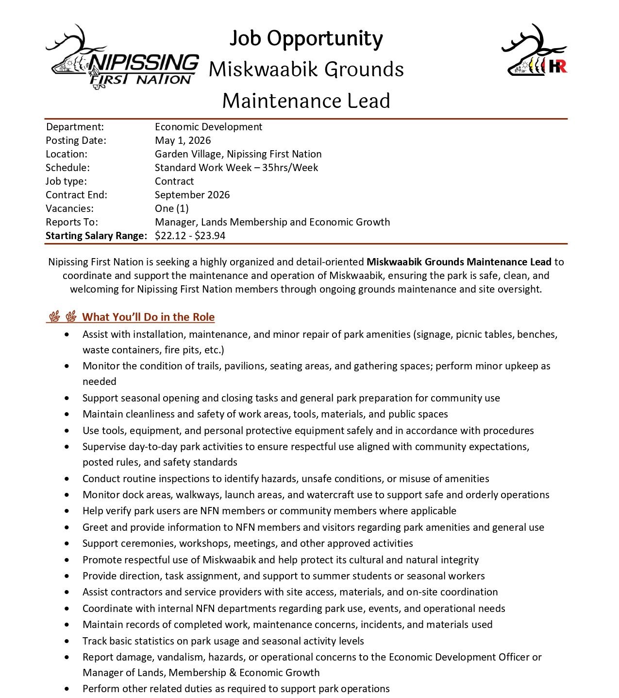 Miskwaabik Grounds Maintennace Lead 1