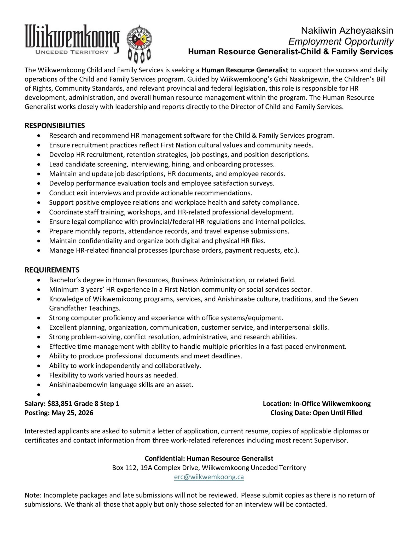 Human Resource Generalist - Child & Family Services