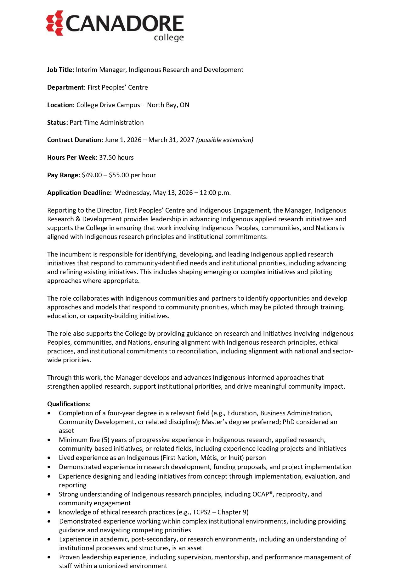 Interim Manager, Indigenous Research and Development 1