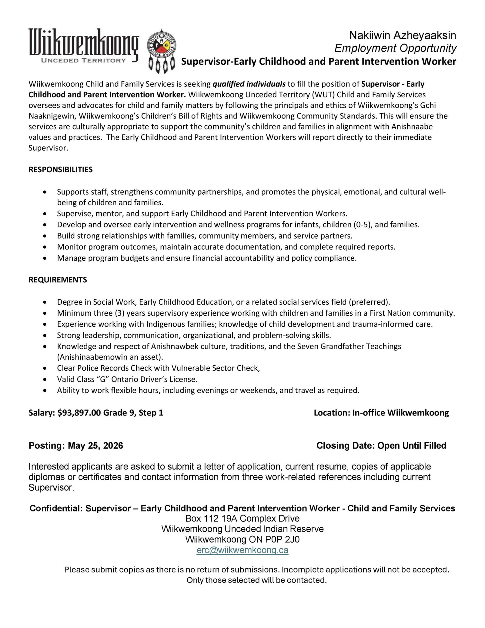 Supervisor- Early Childhood and Parent Intervention Worker