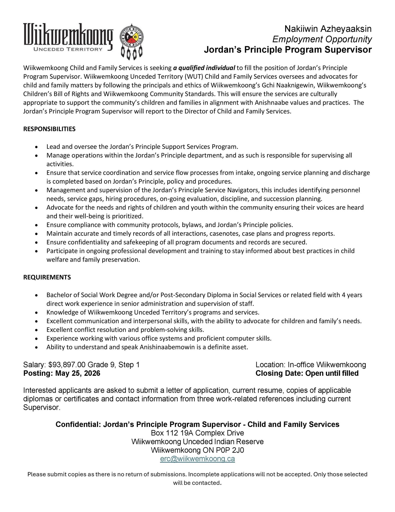 Jordan's Principle Program Supervisor