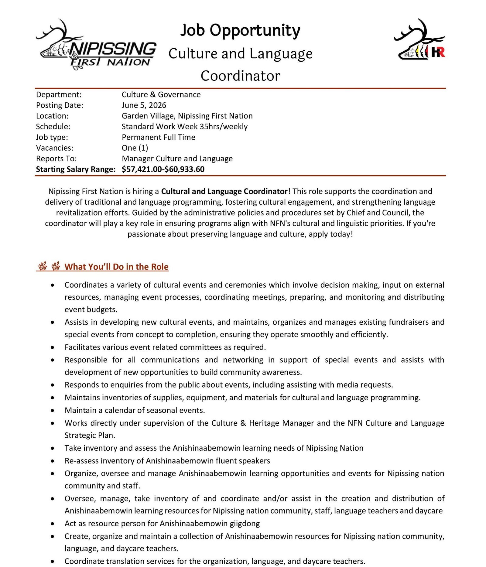 Culture and Language Coordinator  1