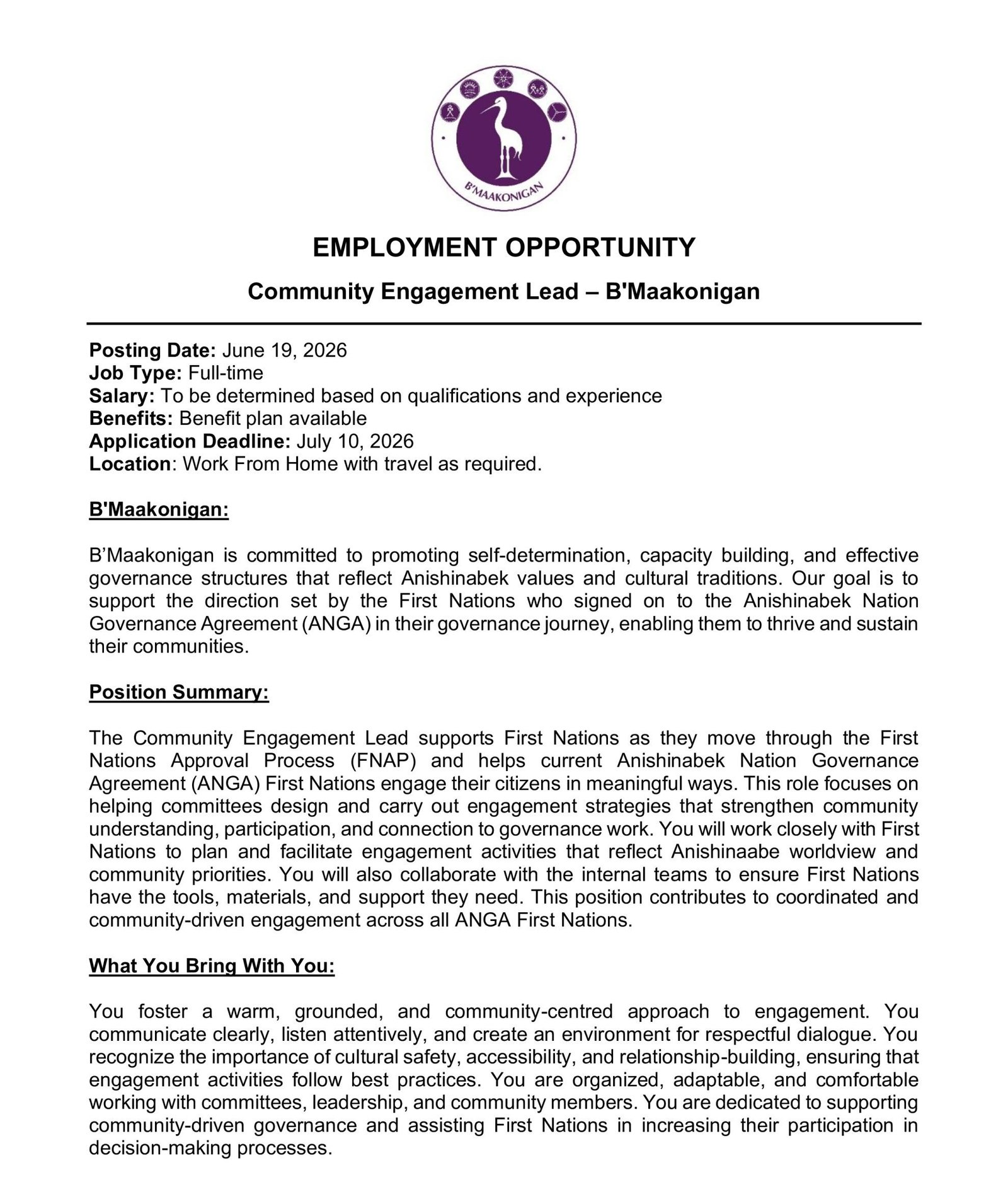 Community Engagement Lead - B'Maakonigan 1