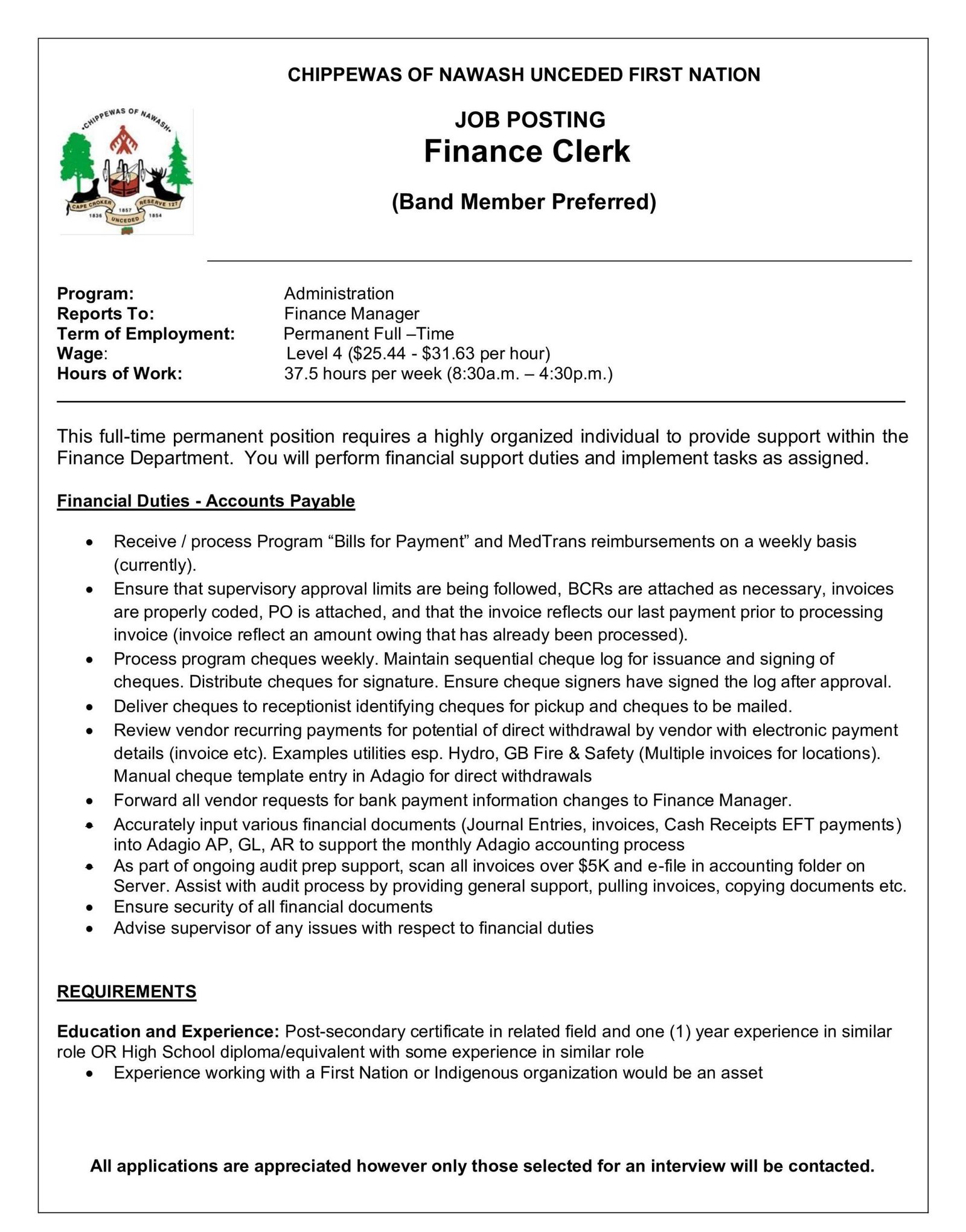 Finance Clerk 1