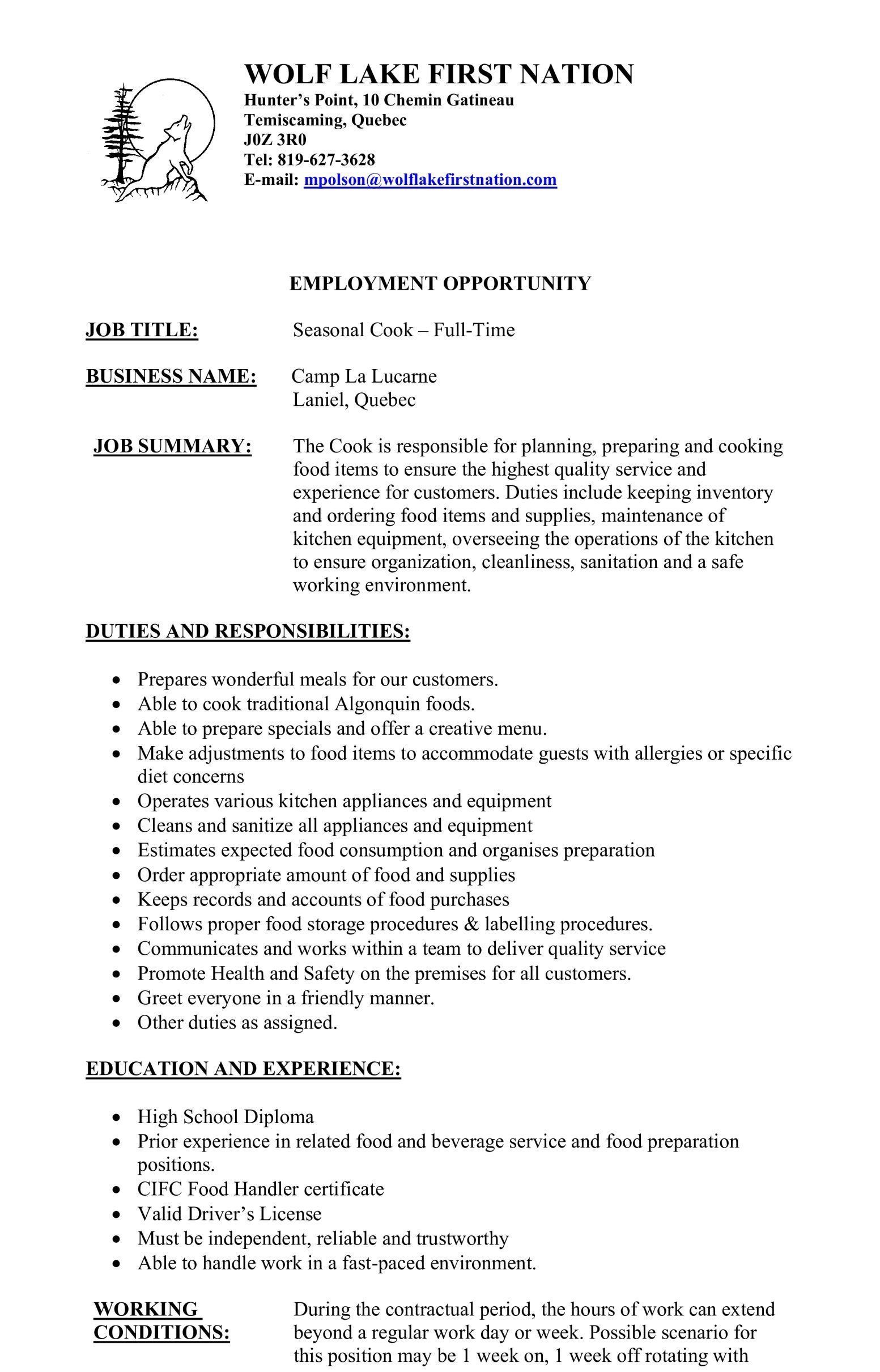 Seasonal Cook - Full Time 