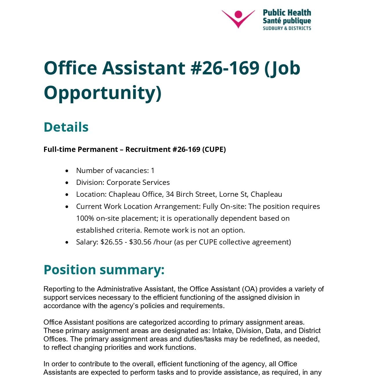 Office Assistant 1