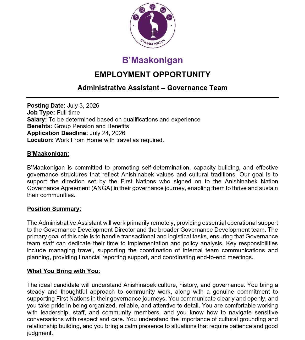 Administrative Assistant - Governance Team 1