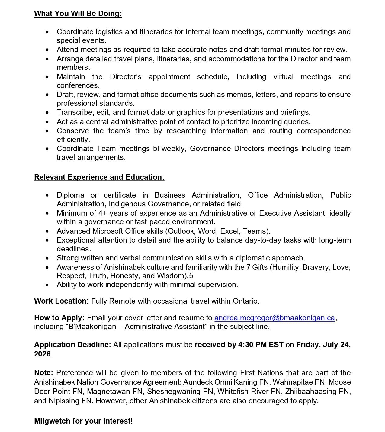 Administrative Assistant - Governance Team 2