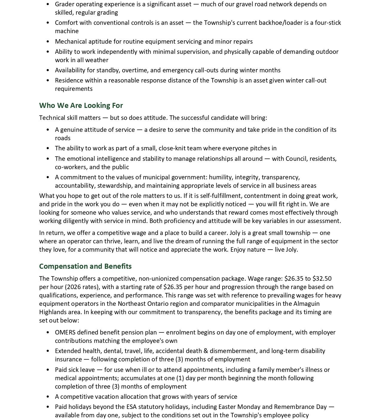 Equipment Operator/Labourer - Roads Department 2