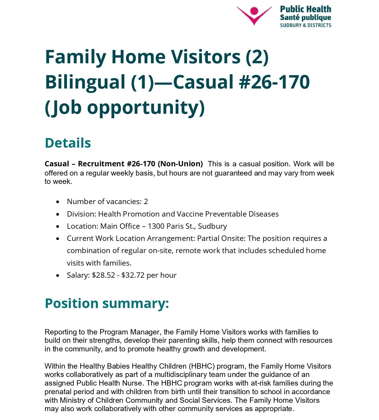 Family Home Visitors (2) Bilingual (1) - Causal 1
