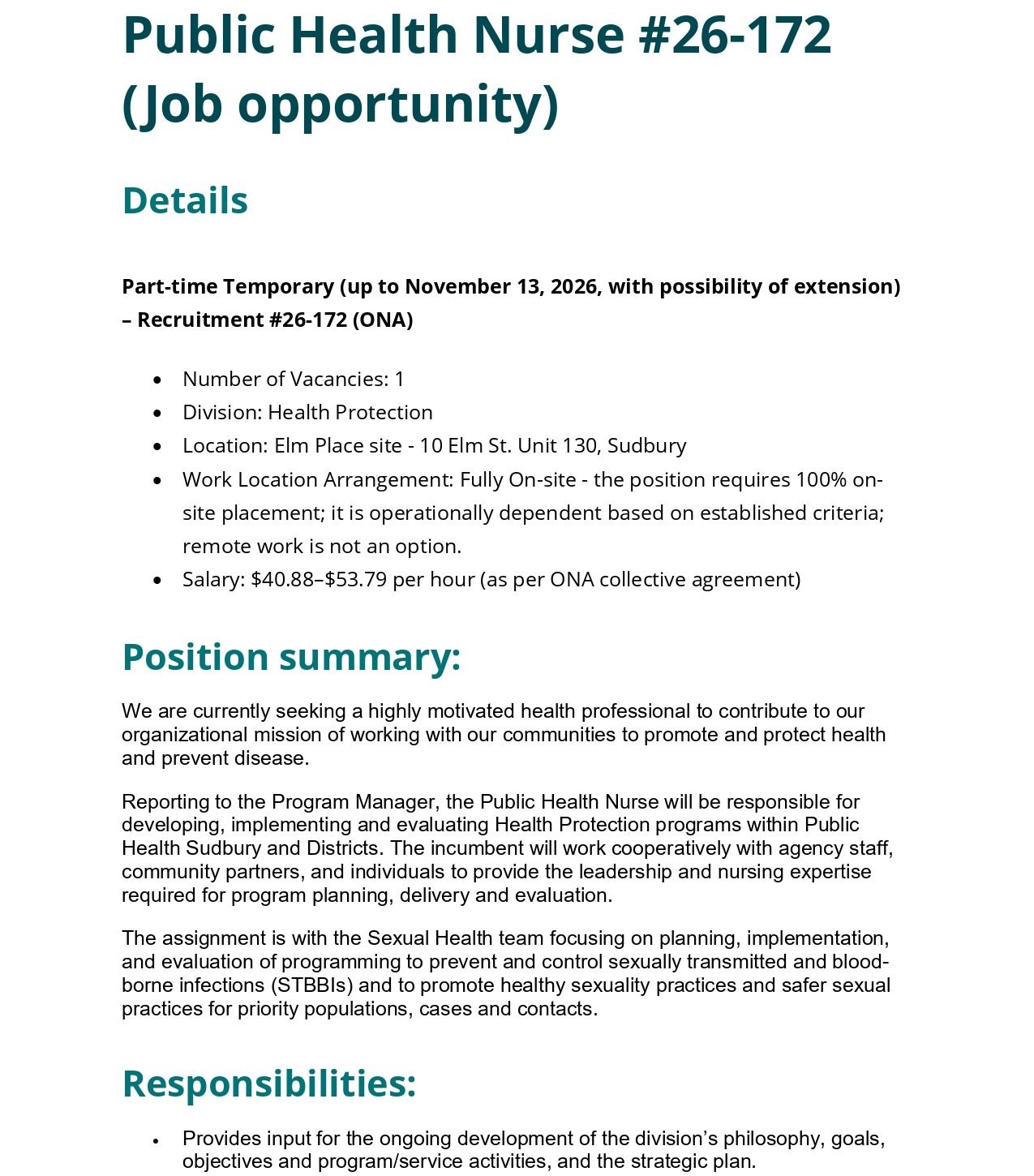 Public Health Nurse (Part-Time) 1