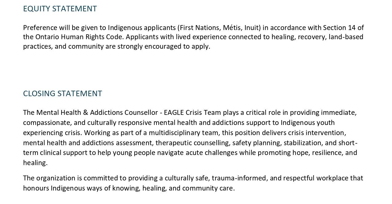 Mental Health & addictions Counsellor EAGLE Crisis Team 8