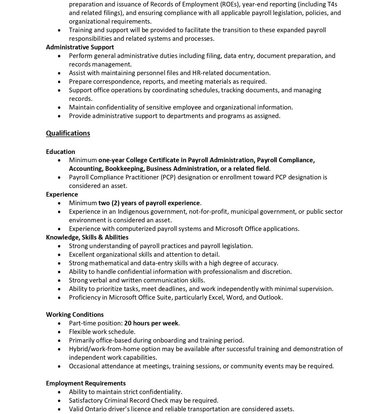 Part-Time Payroll and Administration Clerk 2