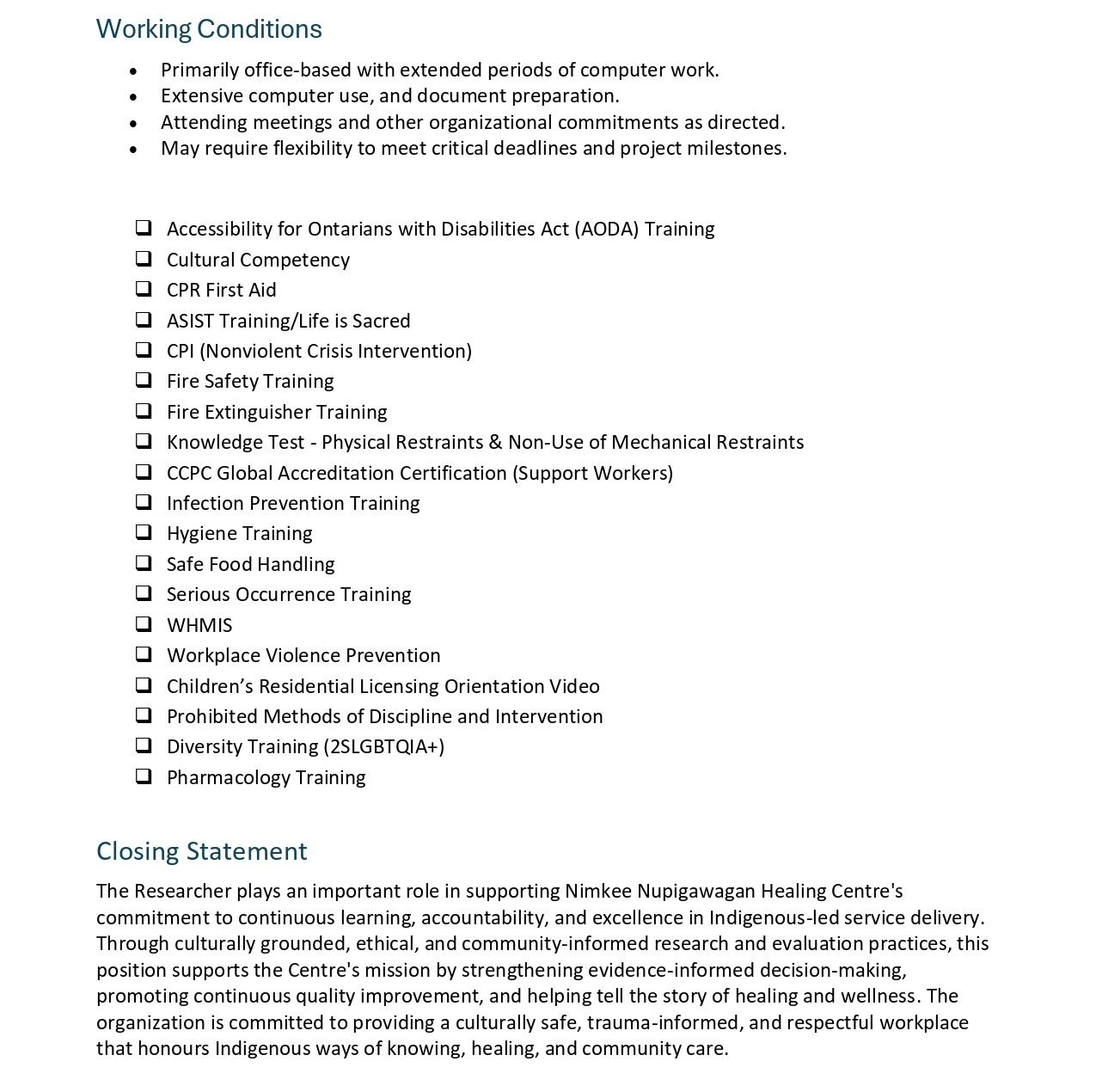 Indigenous Research, Evaluation & Continuous Quality Improvement Specialist 9