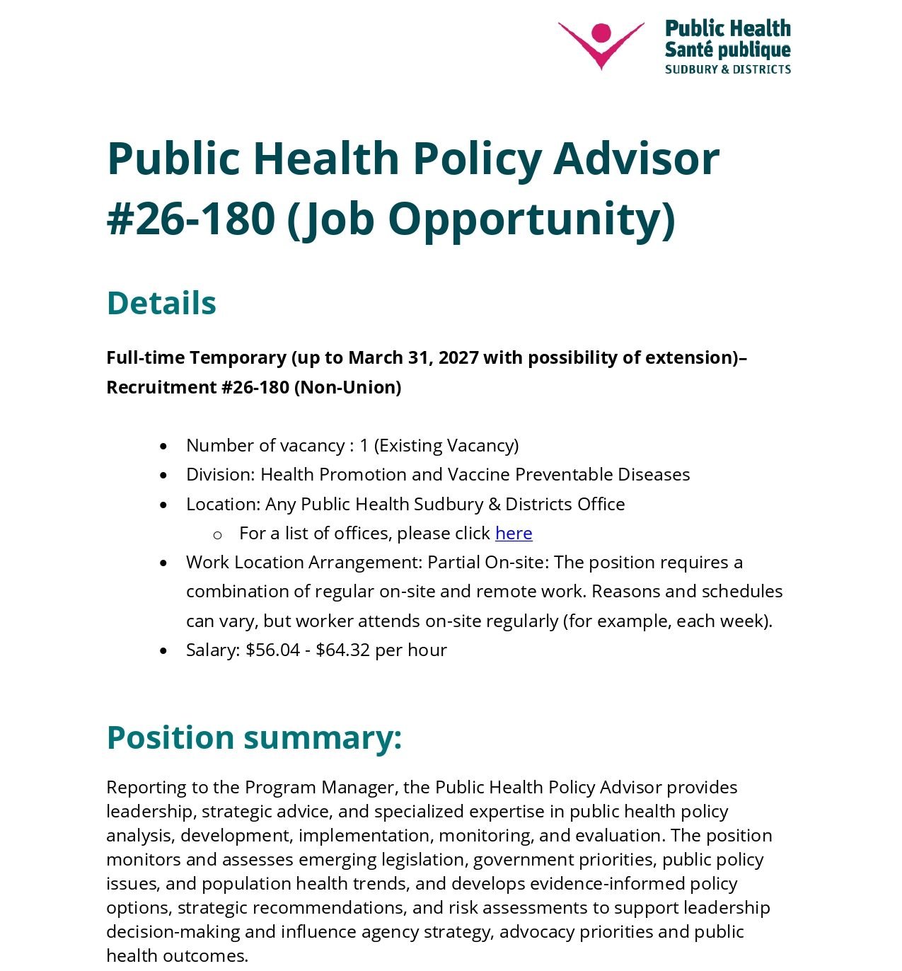 Public Health Policy Advisor 1