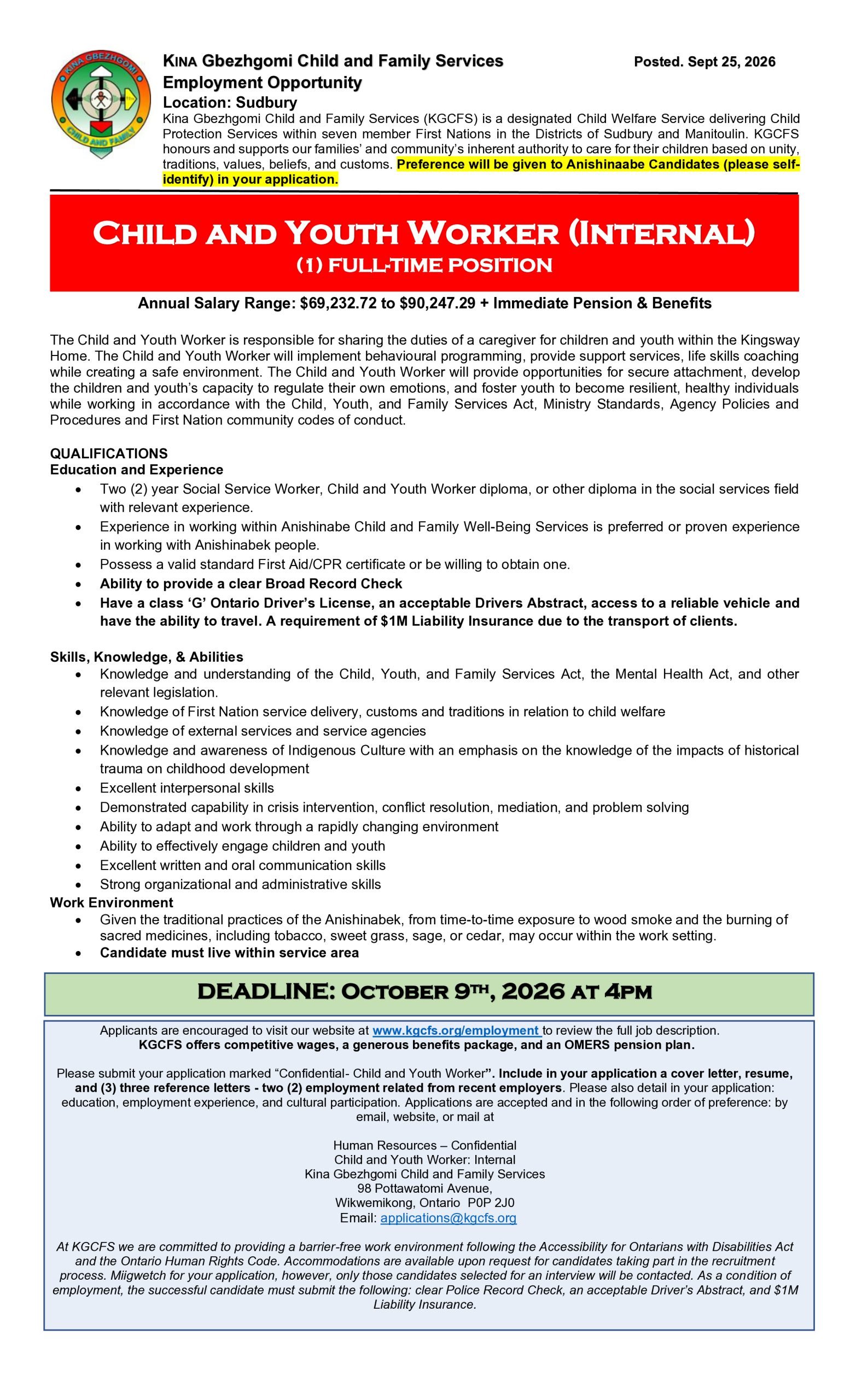 Child and Youth Worker (Internal)