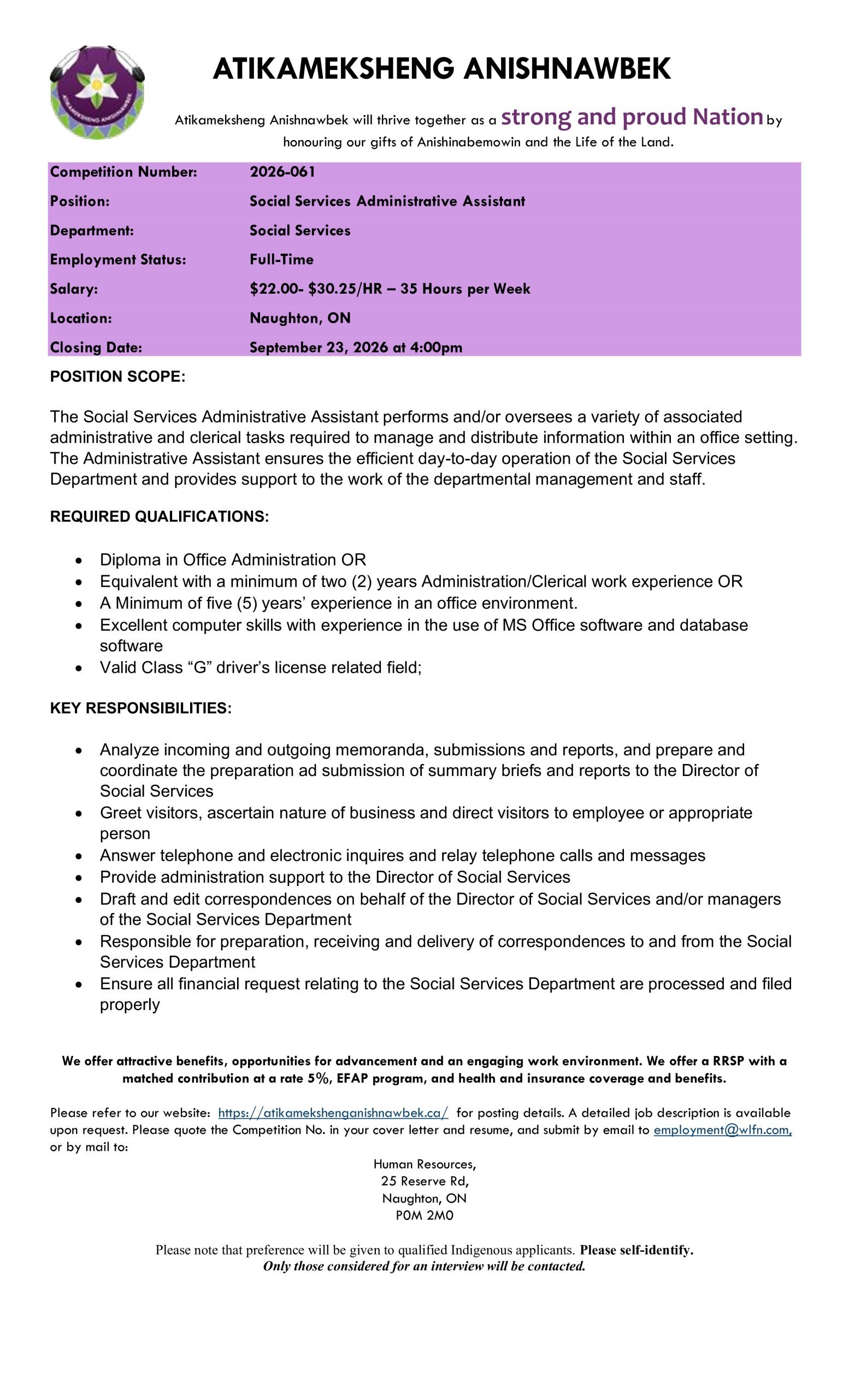 Social Services Administrative Assistant