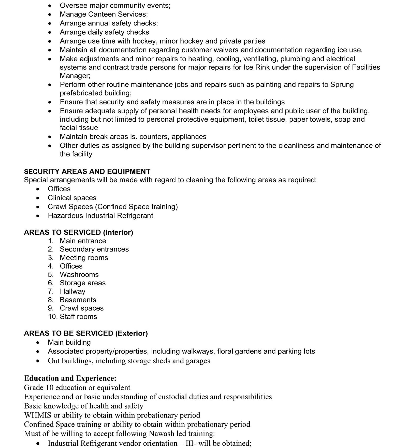 Recreation Department - Facilities Coordinator 2