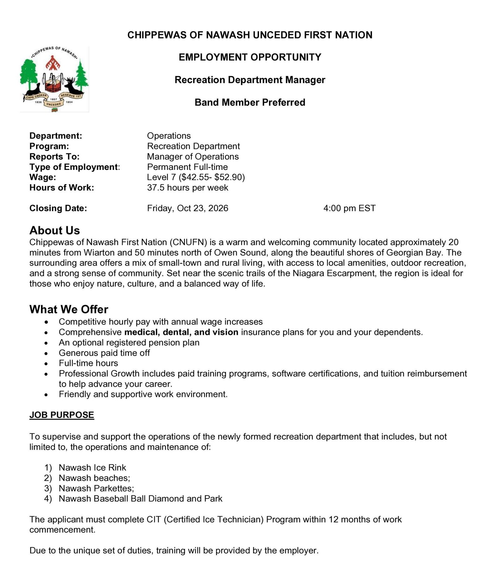 Recreation Department Manager 1