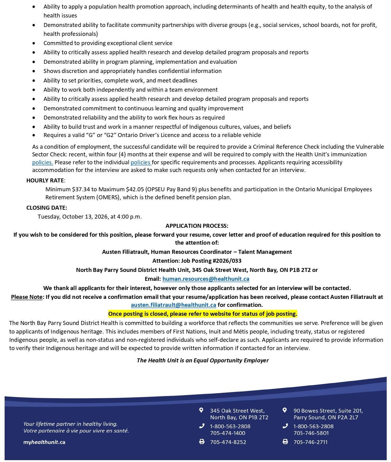 Indigenous Community Health Promoter - Indigenous Engagement and Development - OPSEU 2
