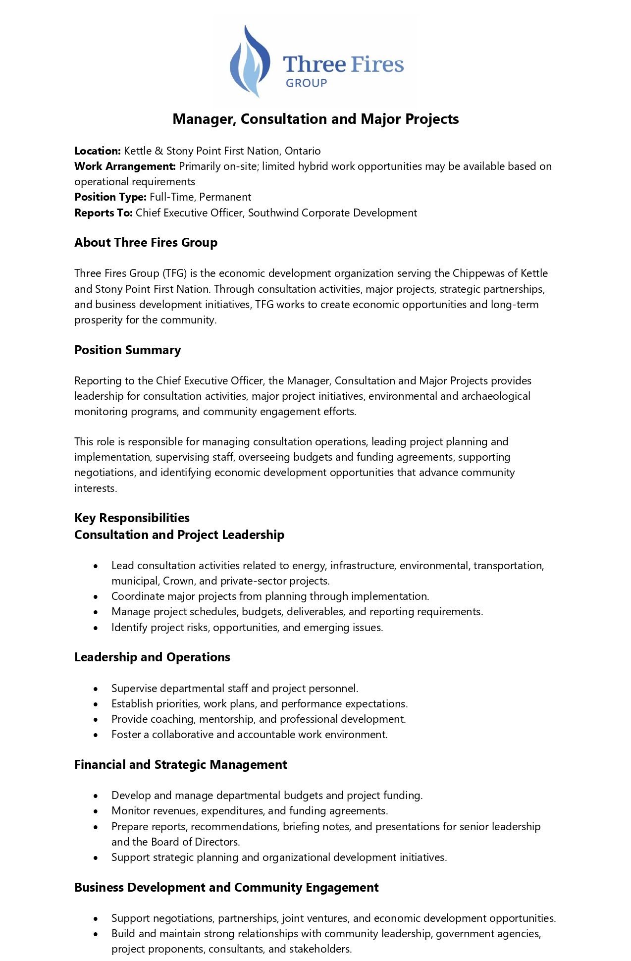Manager, Consultation and Major Projects